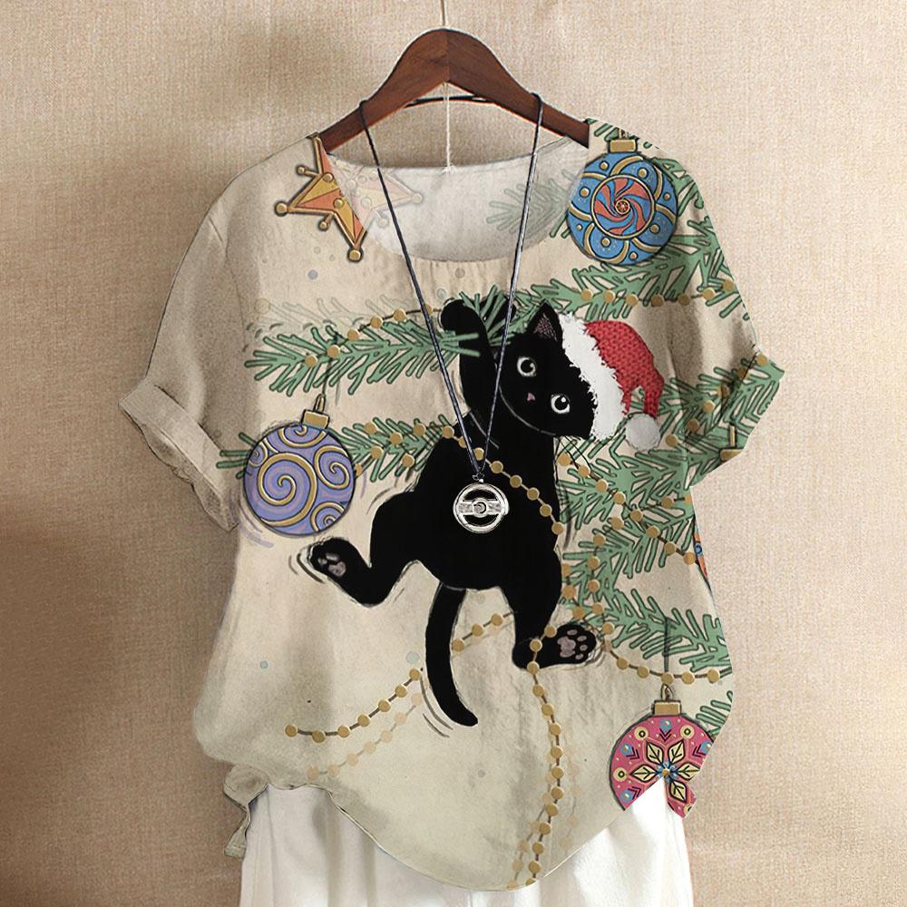 Maglietta da donna con gatto dei cartoni animati, camicetta Harajuku, scollo a V, manica corta, oversize, casual, pullover, estate, magliette carine, abbigliamento femminile