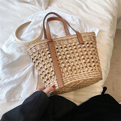 Bolsos de Mimbre Tejido para Mujer Bolsos Vintage de Ratán Nueva Moda Cesta de Playa de Verano Bolsos de Hombro para Compras