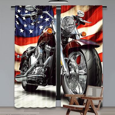 2 Pièces Rideaux Moto Cool Drapeau Américain Rideau Classique Moto Sports Extrêmes Moderne Adapté pour Salon Chambre