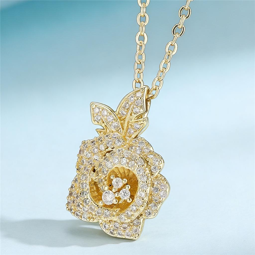 Charm Female White Zircon Stone Flower Pendant Necklace Vintage Gold Color Wedding Jewelry For Women