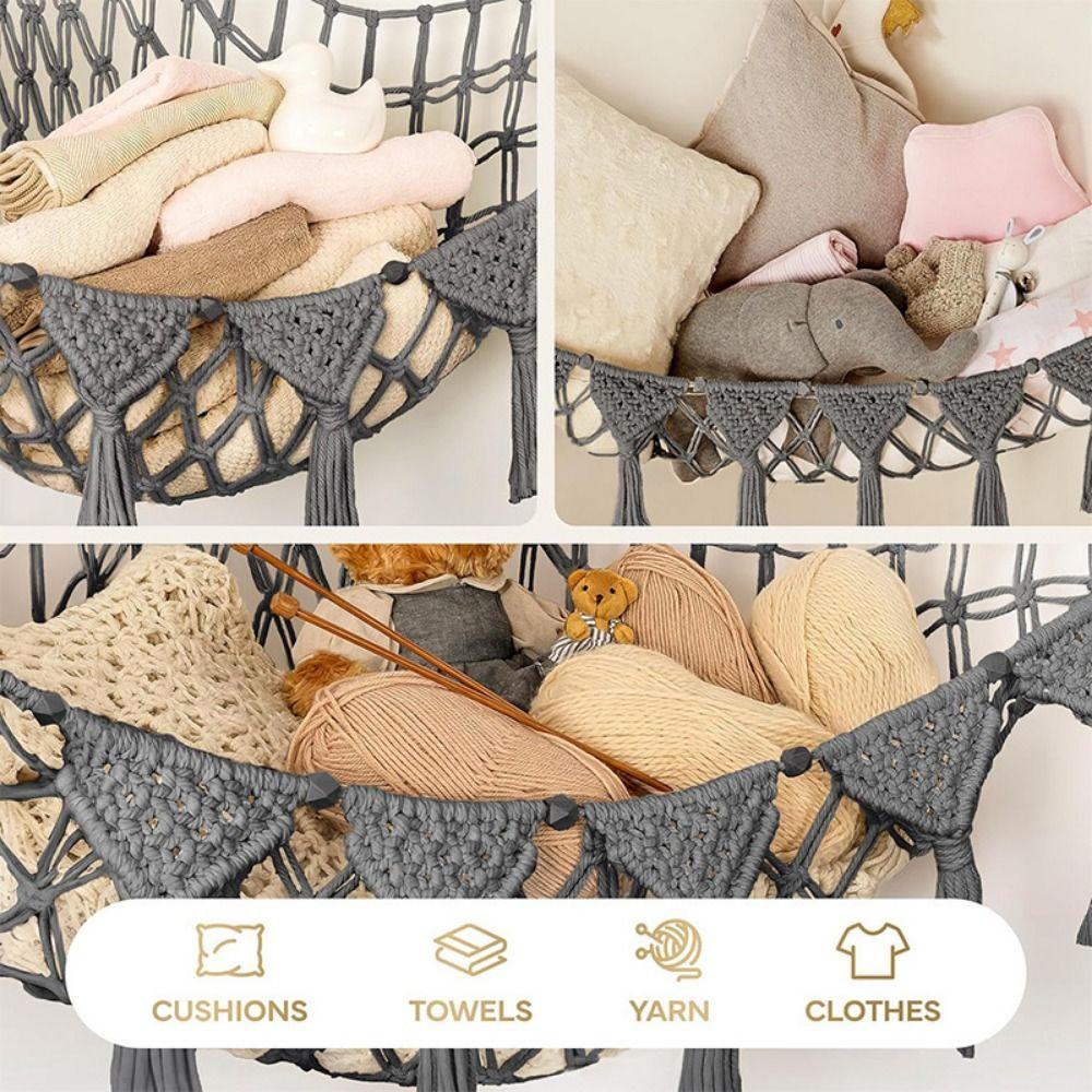 Jumbo Stuffed Animal Hammock Giant Capacity Woven Mesh Toy Net Holder Triangle Macrame Organizer Plush Holder Wall Corner