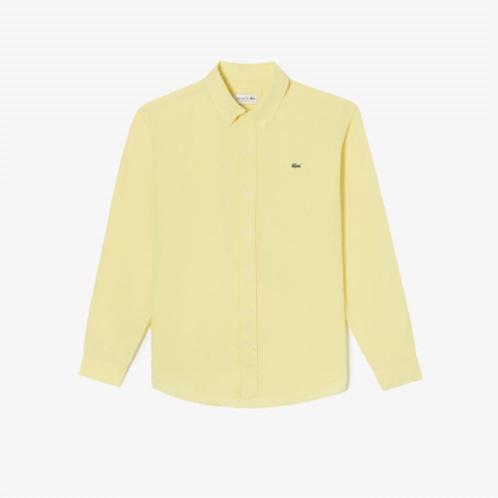 

LACOSTE Мужская однотонная льняная рубашка [Светло-желтый]