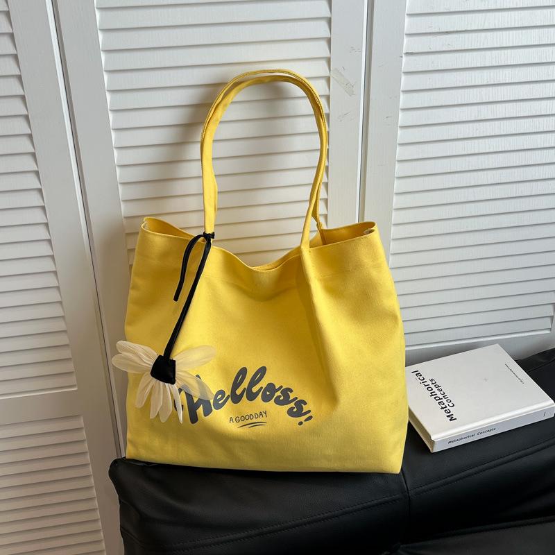 

Холщовая сумка большой вместимости женская 2025 новая летняя модная сумка через плечо универсальная сумка-тоут под мышкой жёлтый