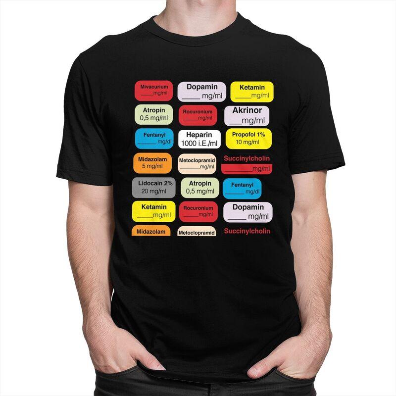 Custom Anesthesia Medication Labels T Shirts Men Pure Cotton Tee Tops Medical Nurse Tshirt Short Sleeve Fashion Tshirt Clothing