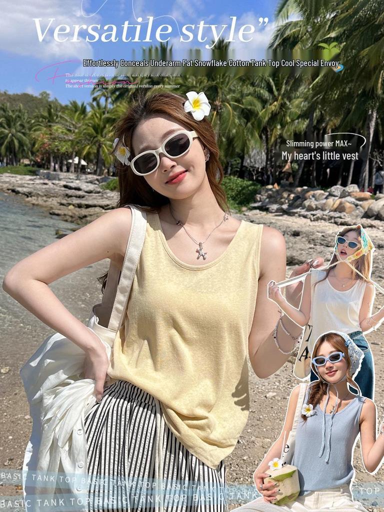 Women's Yellow Cotton-Linen Camisole: 2025 Summer Sleeveless Vest, Loose Fit Slimming Base Layer Top