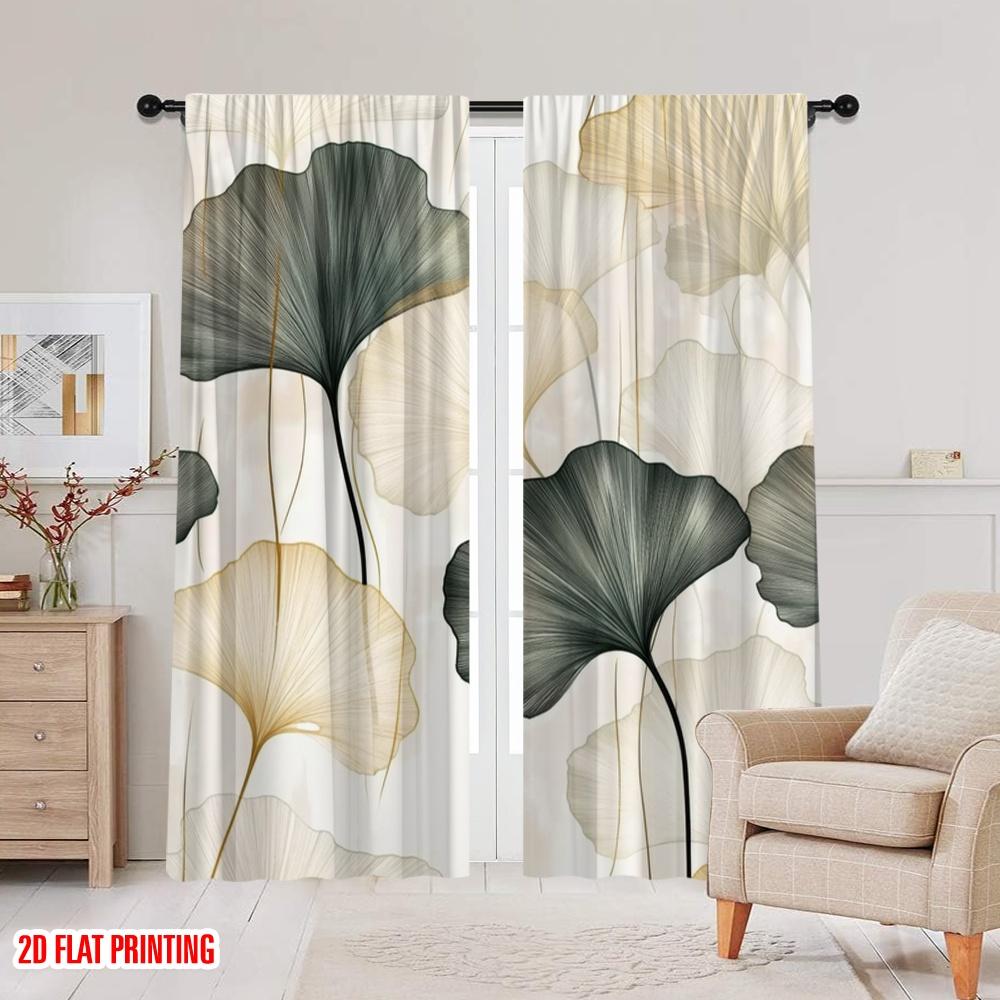 2pcs,2D Plane Printing Curtains&Window Treatment Ginkgo Harmony (2) Polyester Easy Install (without Rod) Versatile All Use for