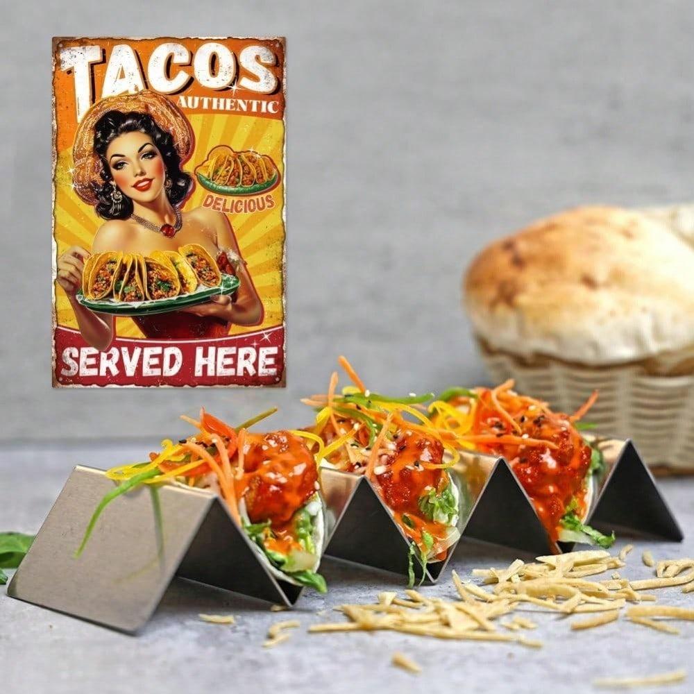 Vintage Metal Tin Wall Sign 8x12 Kitchen Decor Retro Mexican Taco Art Home Bar Cafe
