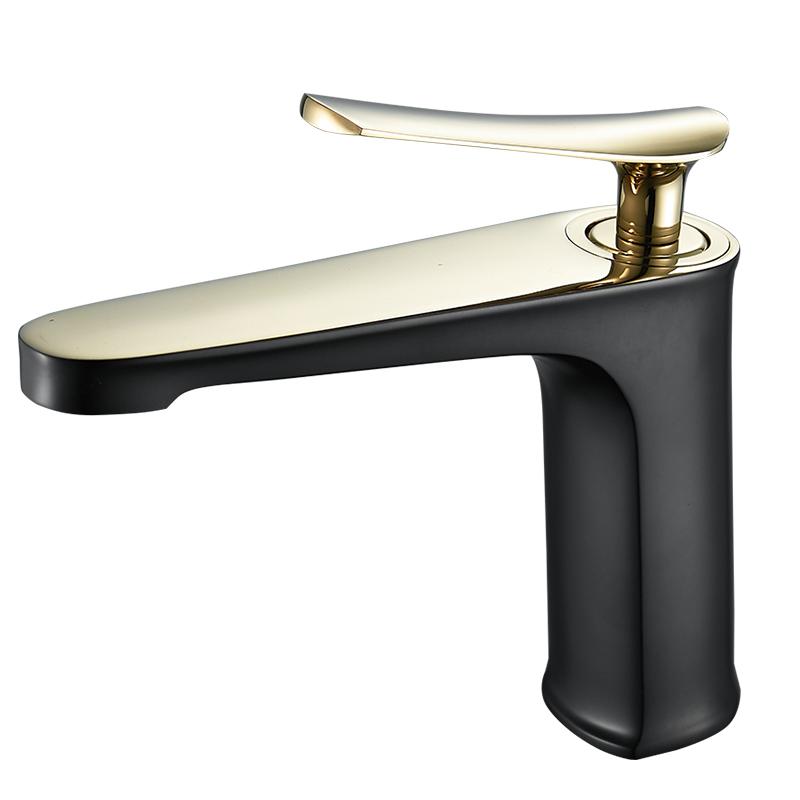 Basin Faucet Black Gold Solid Brass Sink Mixer Tap Hot and Cold Single Lever Basin Lavtory Faucet