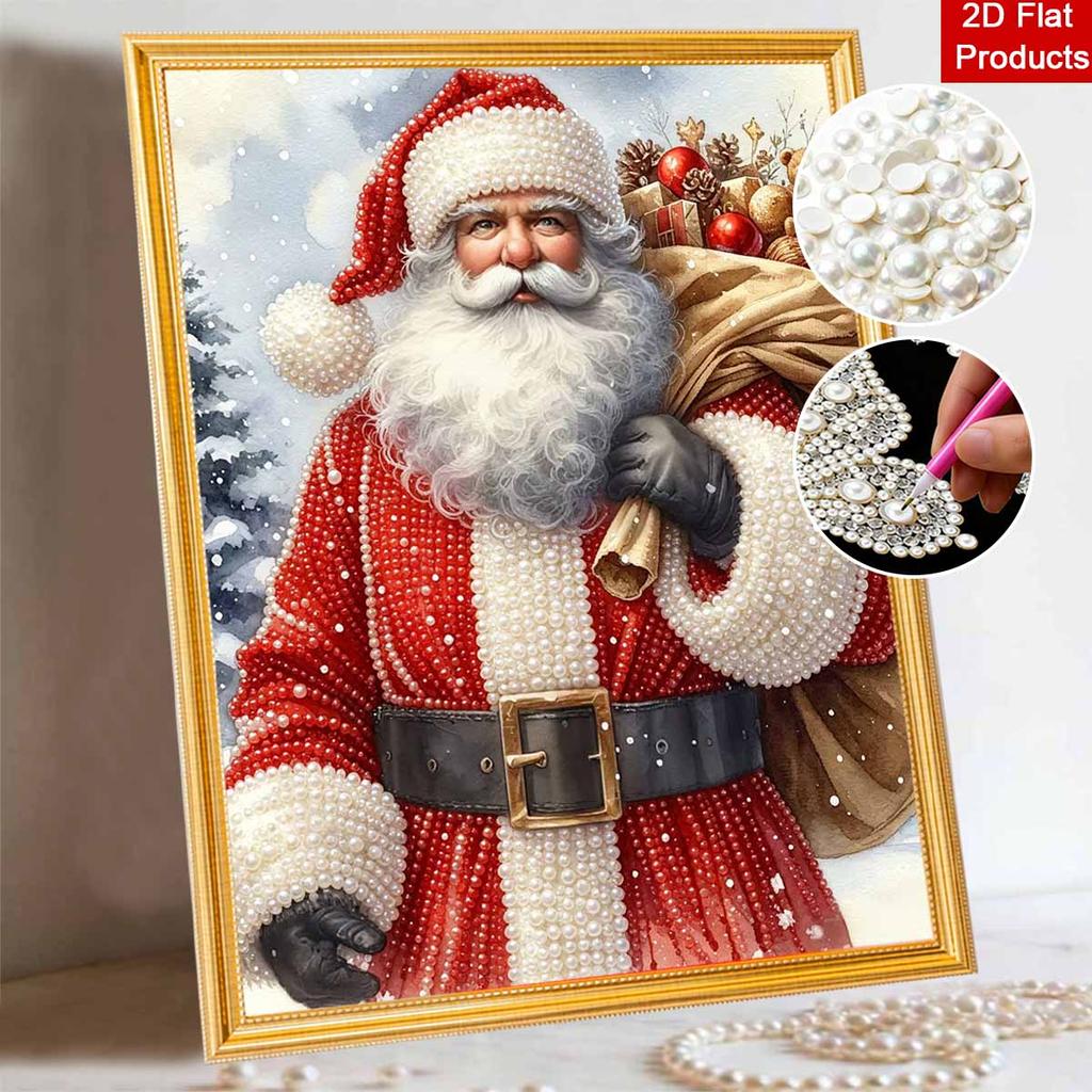 Pearl Painting DIY Kit Festive Santa Claus Frameless Handmade Bead Canvas Art Creative Leisure Craft for Bedroom Living Room Holiday Decor