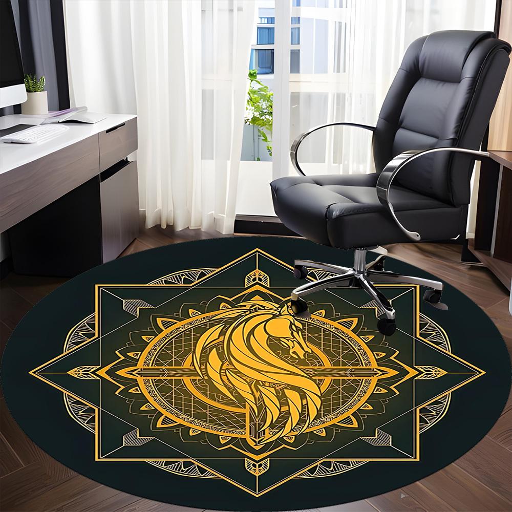 1PC Horse Mandala Office Round Area Rug, Mat Suitable For Office, Under Office Chairs Bedroom Living Room Home Decor, Room Deco