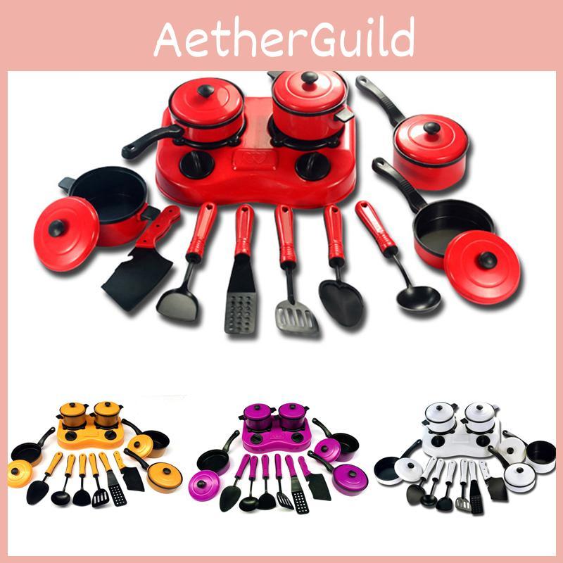 Colorful 12pcs Kitchen Cooking Play Set With Realistic Cookware For Kids Pretend Play