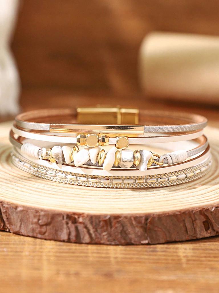 One Piece Europeisk och Amerikansk Stil Natursten Pärlstav Mässingsrör Design Kohudsläder Rep Kvinnor Grön Armband Sommar Strand