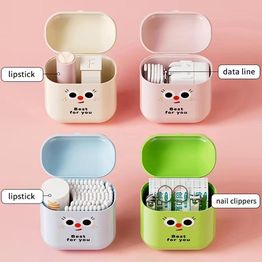 Compact Portable Travel Data Cable Storage Box Multifunctional Cute Mini Cotton Swabs Dispenser Lipstick Organizer Case