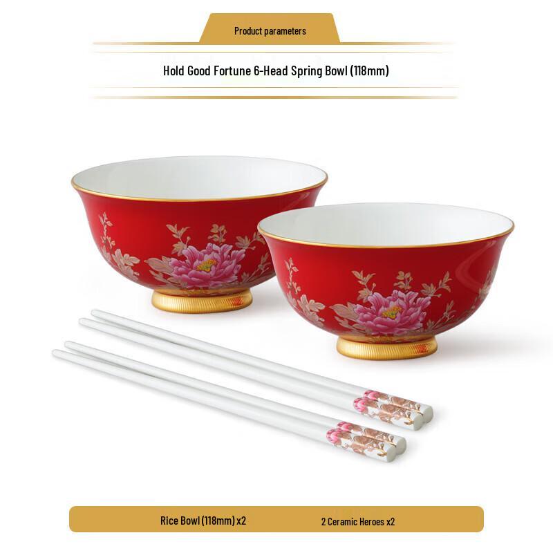 Auratic Embrace Golden Fortune Red Ceramic Spring Bowl Set