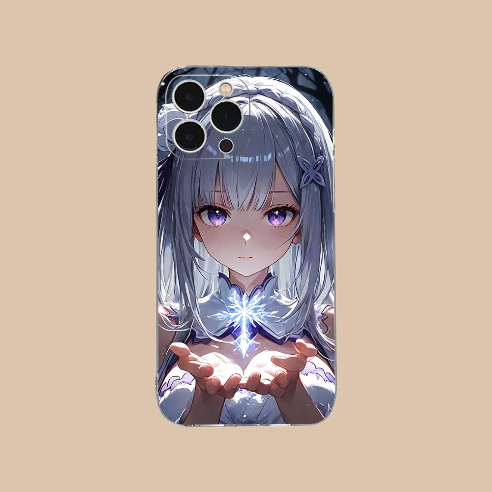 ReZero Emilia Waifu Mobile Phone Case for iPhone 17 16 15 14 13 12 11 X XR XS Air Pro Max Plus Mini Clear Colorful Cover Luxury