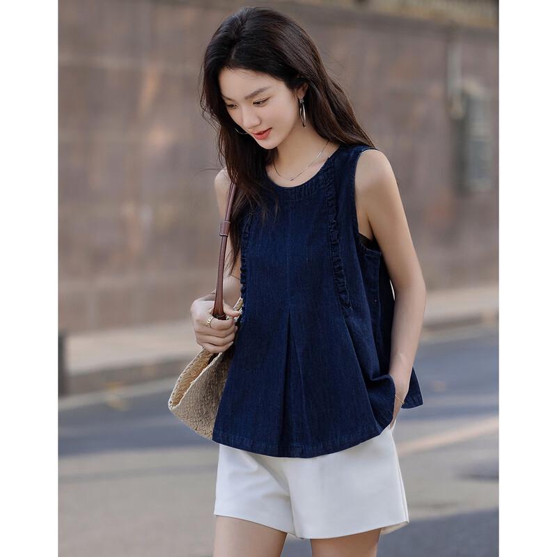 Women's Vintage Washed Denim Sleeveless Shirt