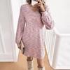 Women's Casual Dress Colorful Waffle Long Sleeve Loose Knee Dress