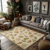 Leaf Pattern Bohemian Area Rug, Natural Tone Non-Slip Carpet, Cozy Living Room Mat for Plant Theme Decor
