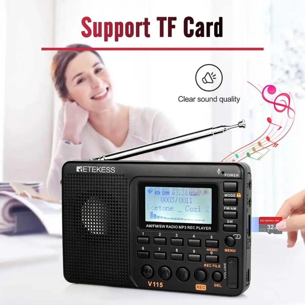 V115 Radio FM AM SW Portable Radios Rechargeable Shortwave Radio Batteries Full Wave USB Recorder Speaker for Elders