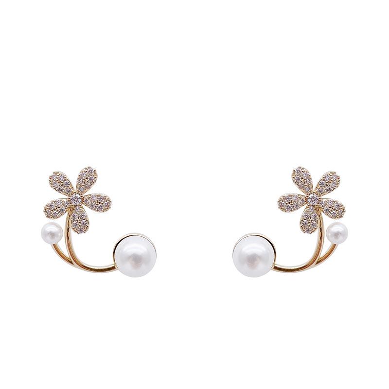Korean Pearl Flower Earrings: Elegant Two-Way Wear for Women