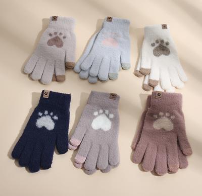 Women's Autumn and Winter Plush Knitted Gloves for Warmth and Cold Plus Velvet Imitation Mink Fur Cartoon Cute Touch Screen Fashion