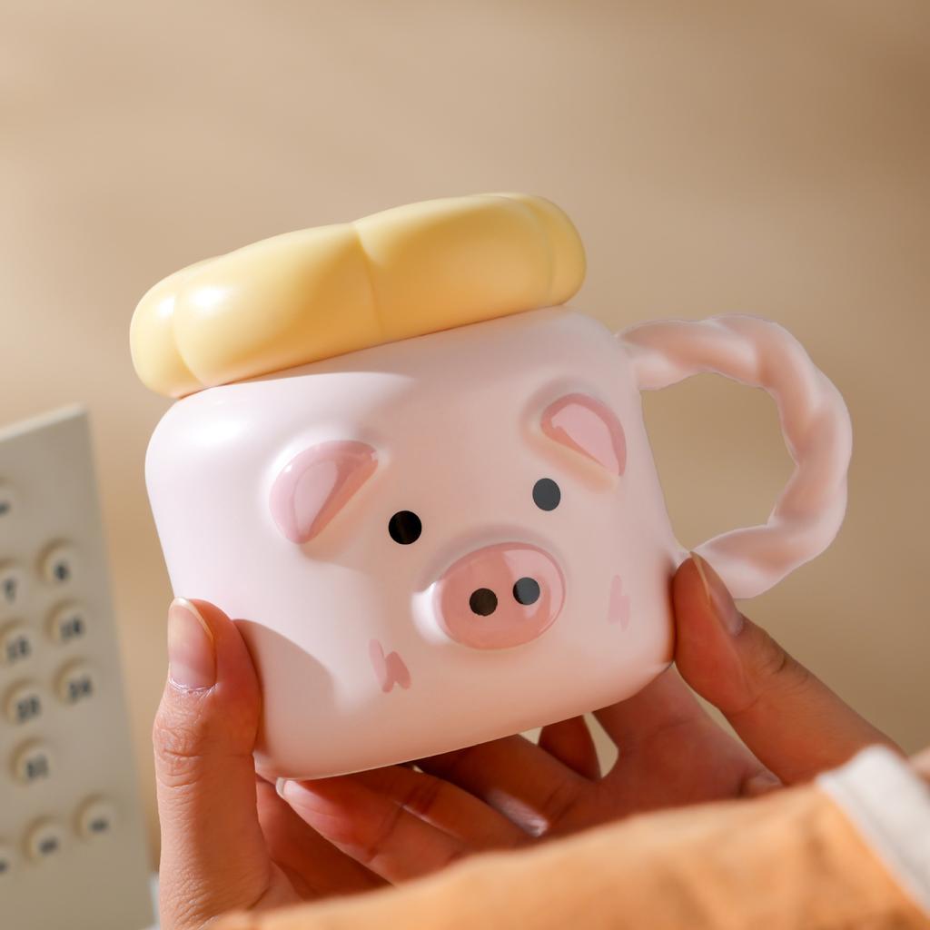 Pig ceramic mug cute with lid spoon water cup household coffee cup couple girl cup high value