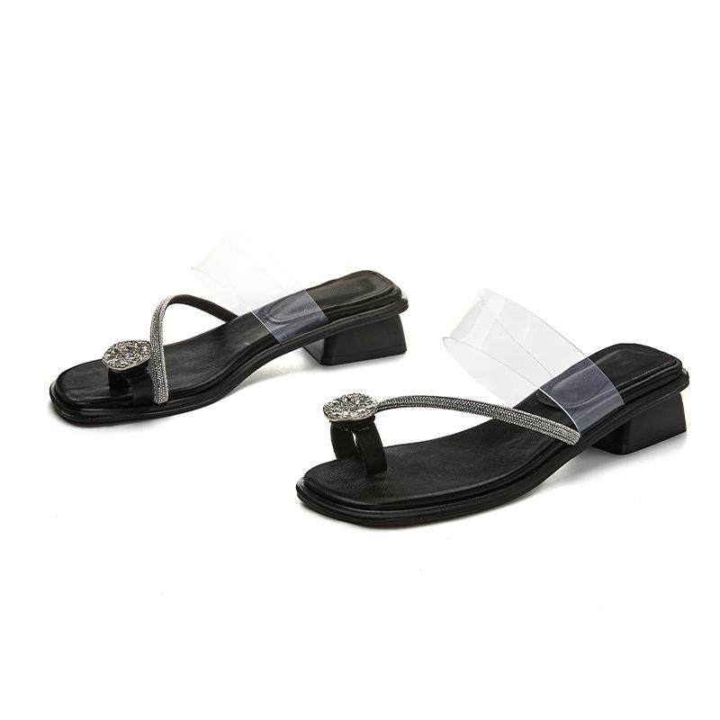 Rhinestone slippers women 2025 summer new fairy wind half slippers women wear high-end flip-flops casual women's shoes