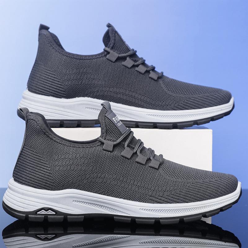 

Spring and summer men s single-layer flying woven shoes single shoes casual shoes tied shoelaces one pedal breathable flat-soled dad shoes comfortable 44 серый