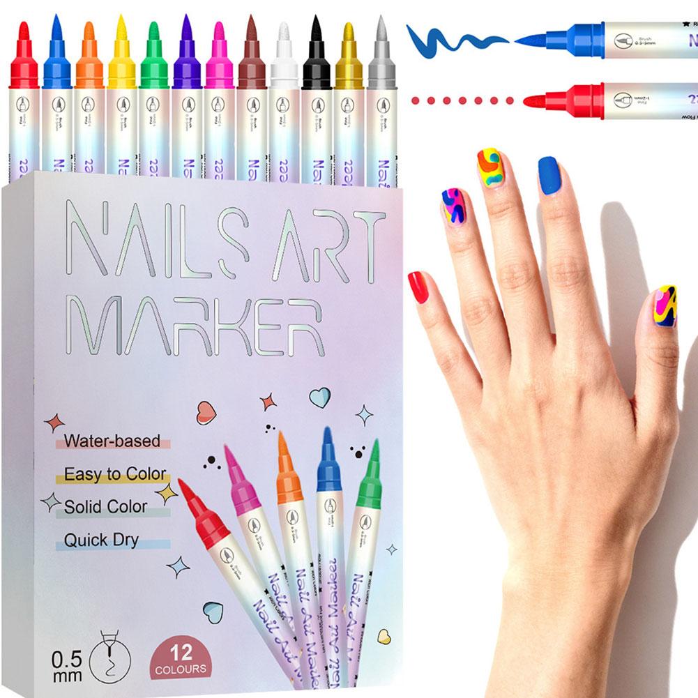 12Pcs Nail Art Marker Pen DIY Painting Graffiti Nail Art Pen Waterproof Quick Dry Drawing Painting Line Pencil Manicure Tool NEW