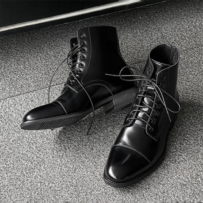 Men's Leather Boots Luxury Banquet Party Dress Boots British Style Business Formal Boots for Men Casual Leather High Top Booties