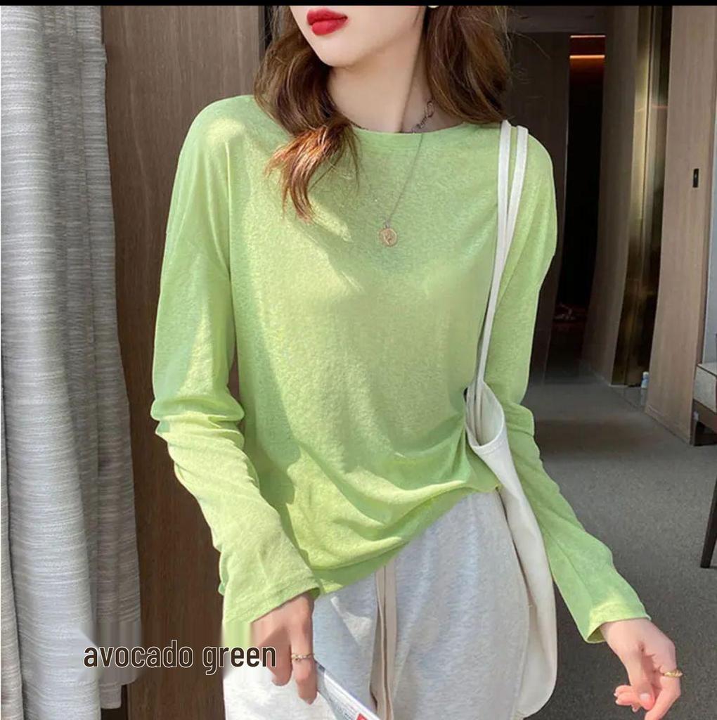 Women's Summer Korean-Style Sheer Long-Sleeve Sun Protection T-Shirt - 2025 Candy Color Loose Fit