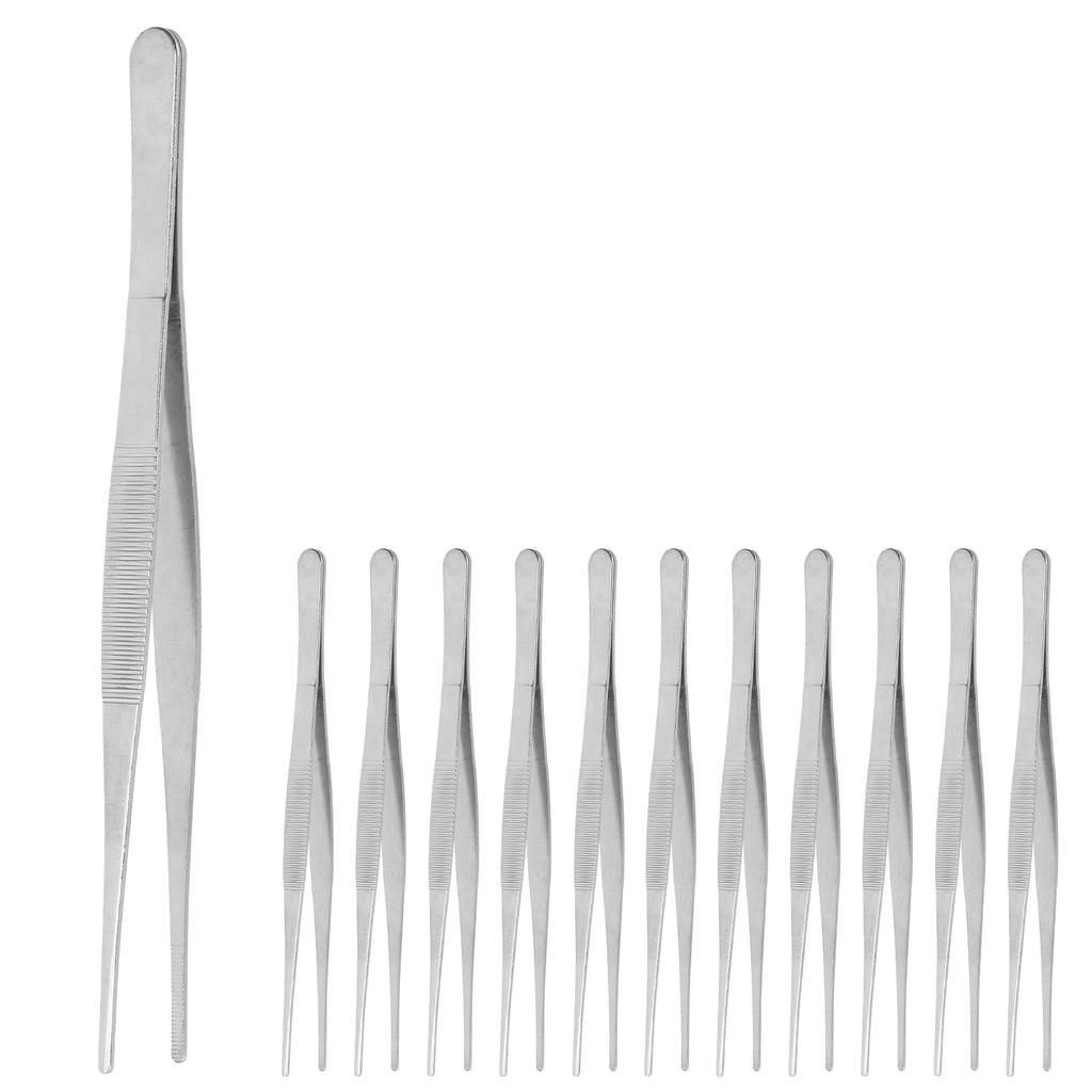10Pcs Animal Surgical Tweezer Stainless Steel Straight Tweezer with Serrated Tips