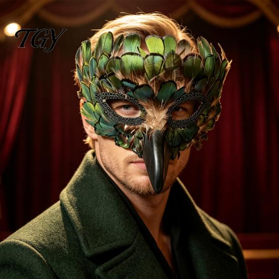 Máscara Decorativa de Plumas Máscara de Pájaro, Plumas Misteriosas Pico de Águila Animal Mitad Máscara Facial de Halloween para Halloween, Mardi Gras, Cosplay