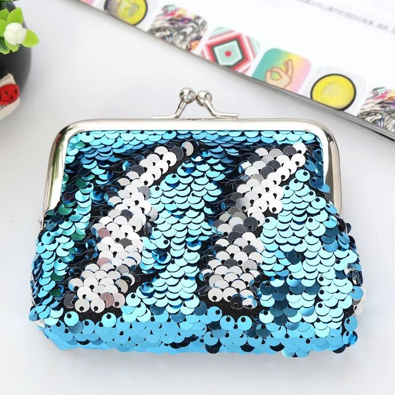 Sequins Mini Wallet Portable Clip Coin Purse with Zipper Cute Small Bag for Earphone Cable & Lipstick Storage