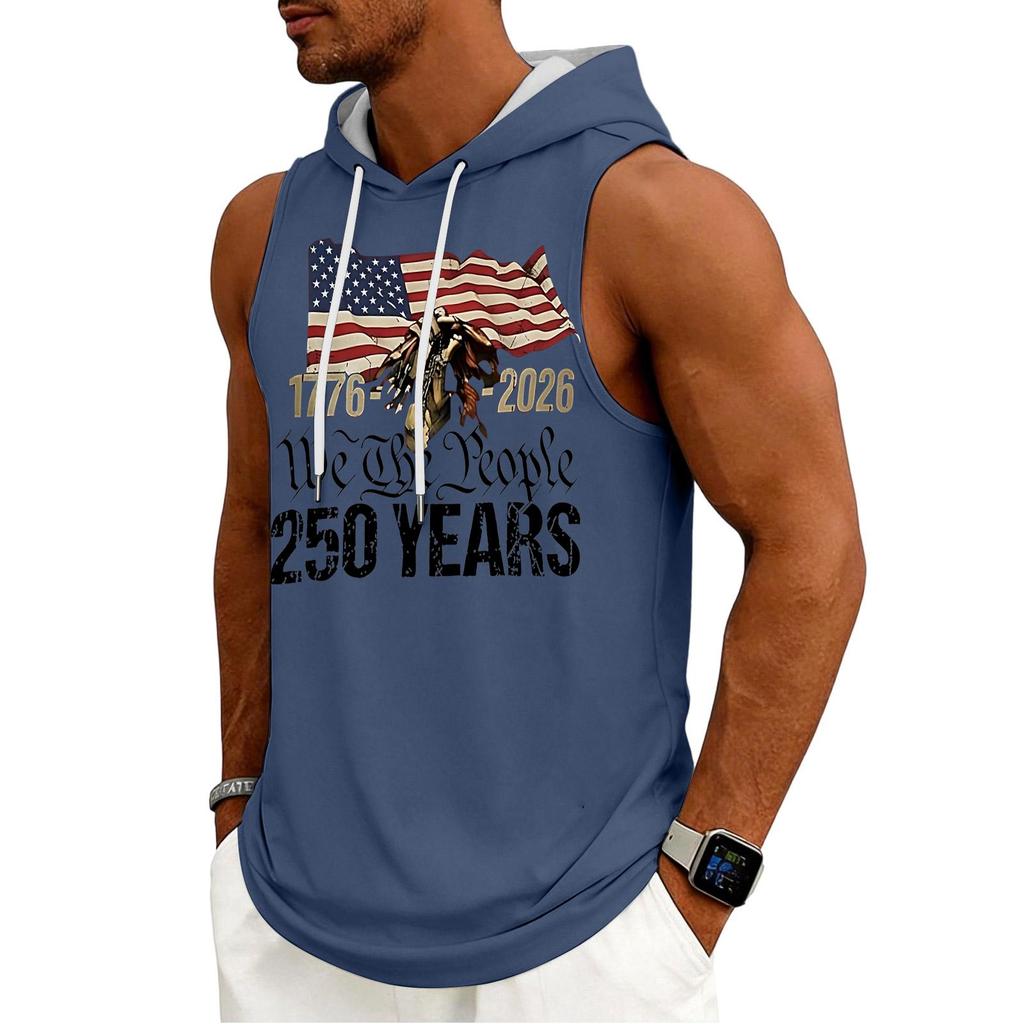 Men's Tank Top Gym Sleeveless Hoodie Shirt Washed Sports Muscle Shirts Fitness Vest With Hood