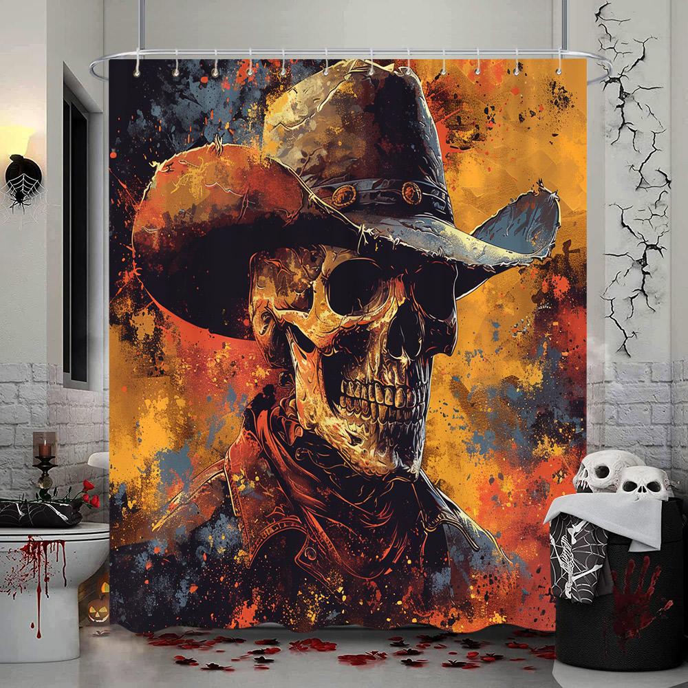 Spooky Halloween Skeleton Shower Curtain Skull Flower Dinosaur Western Cowboy Polyester Fabric Shower Curtains Bathroom Decor