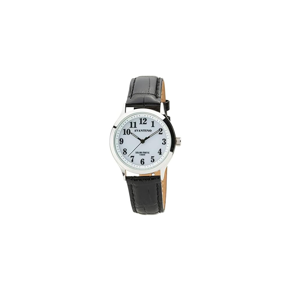 Crepha Analog Men s Solar Rechargeable Watch Black Leather Strap AV-AM171-WTS