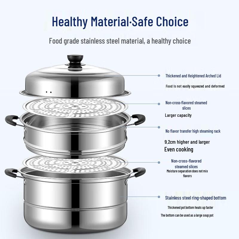 Edelstahl 3-lagiger Mehrzweck-Dampfgarer Topf