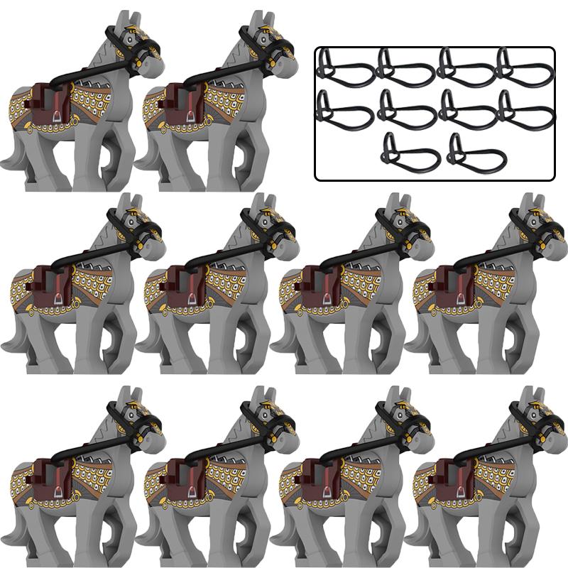 Military Building Blocks Solider Knights Figures Gifts Equipments Accessories Mount Medieval Ancient Warhorse Saddle Horse Rope