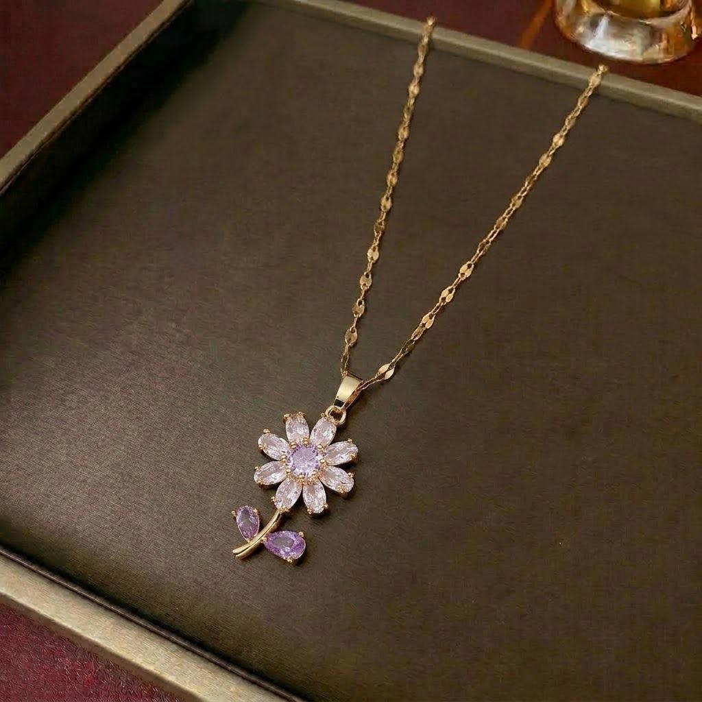 Women's Korean Pearl Flower Zircon Pendant Clavicle Necklace