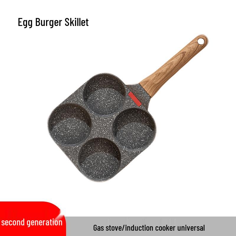 Carefully Crafted Maifan Stone Non-Stick 4-Hole Egg & Burger Frying Pan for Breakfast
