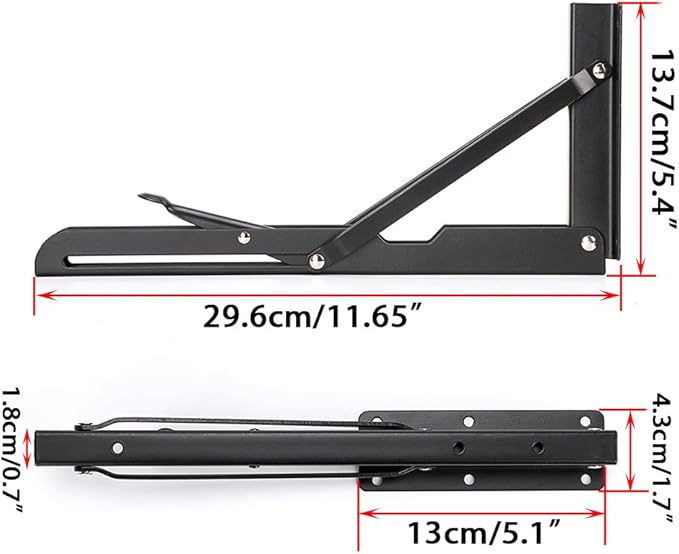 2-Pack Brushed Stainless Steel 8-18 Inch Adjustable Folding Angle Bracket – Heavy-Duty Wall-Mounted Shelf Support Triangle