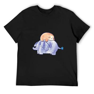 Little Sloth And Elephant Watercolor T-Shirt Customs Anime Figures Mens Graphic T-Shirts