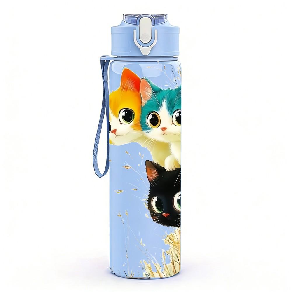 1PC Three Tone Cat Face Bright Pop Art Portrait 750ml Color Plastic Sports Water Bottle Leakproof Flip Straw Lid Suitable for Sports Office Home Use