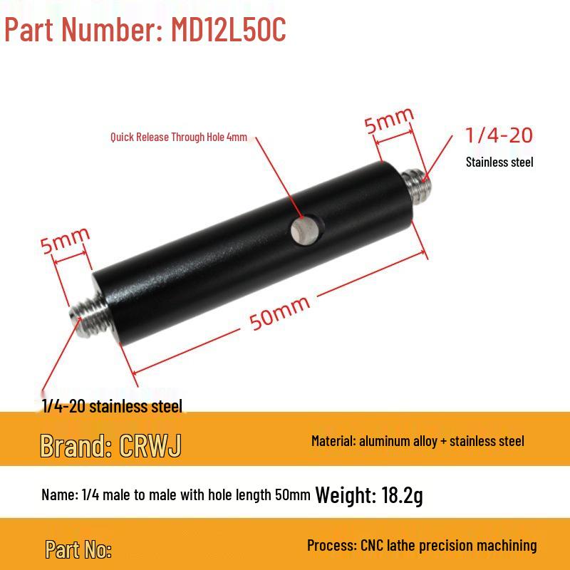 Aluminum Alloy Phone Tripod with 1/4" Extension Rod & Live Light Support