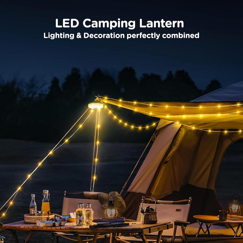 OGERY Camping String Lights 4 In 1, 32.8FT Quick Storage 8 Modes Protable | Rechargeable Fairy Tent Lights String, Hanging Lantern LED Lamp for