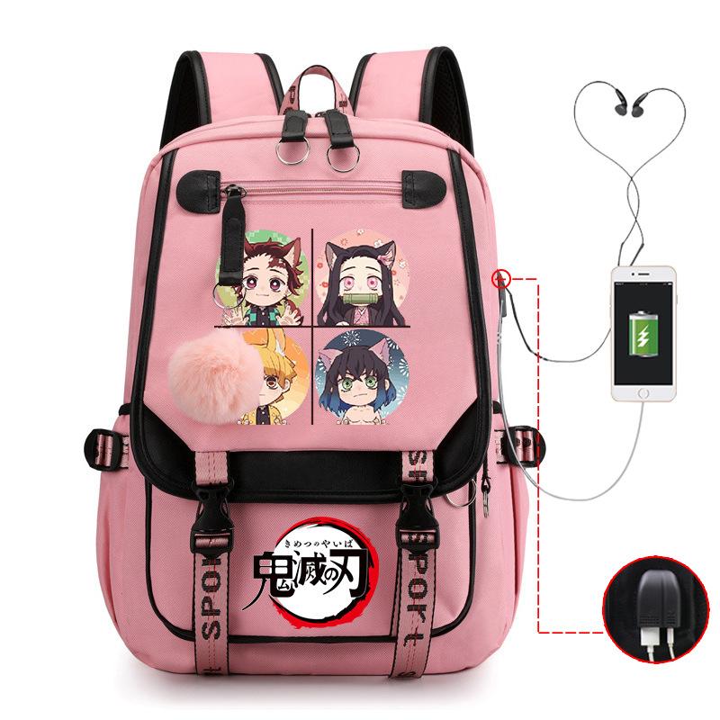 Ghost Annihilation Blade Grade 3-6 Junior High School Student High School Student School Bag Strap USB Multifunctional Backpack