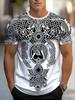 Men's Black and White Tribal Wolf Tee, Norse Mythology Inspired Knot Pattern, Breathable Short Sleeve for Street and Urban Style
