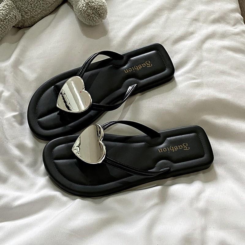 

Summer Flip Flops With Versatile Heart Shape And Fashionable Cool Slippers For Women 38 чорний