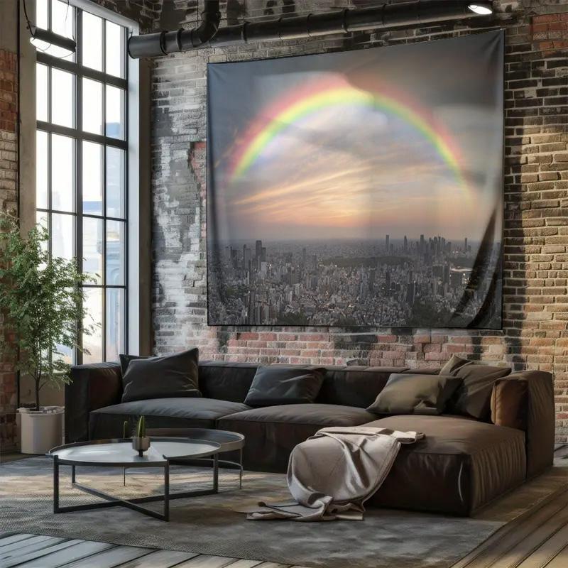 Urban Rainbow Dream Decorative Hanging Cloth for Bedroom Background Wall Tapestry